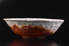 F7469: Japanese Ohi-ware Brown glaze Shapely Kashiki DESSERT BOWL/dish, auto