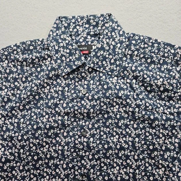 J. Ferrar Men's Size Small Blue Floral Slim Stretch Button Down Shirt - Image 2 of 4