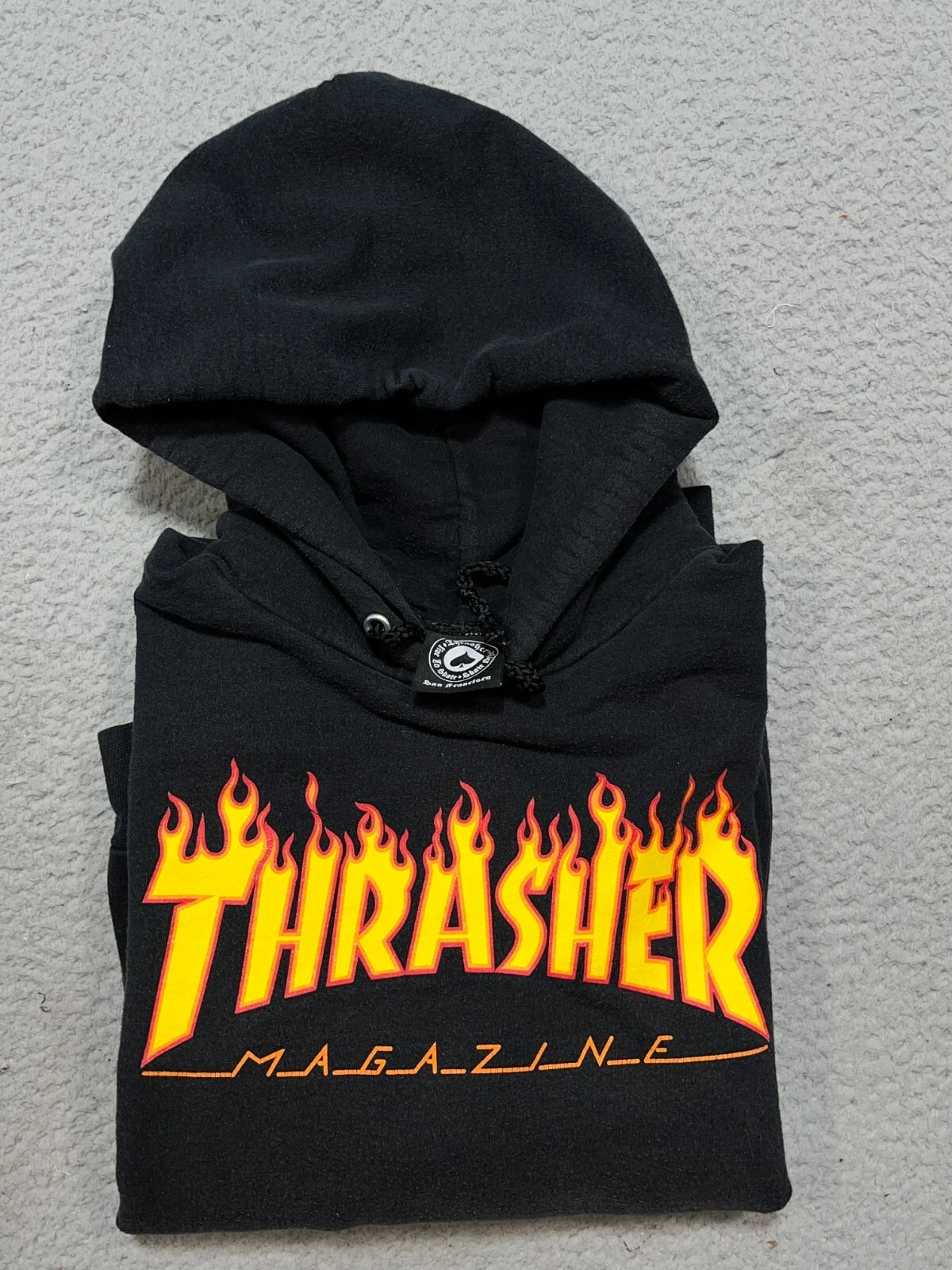 Thrasher Magazine sweat à capuche homme noir moyen flammes originales patineur vintage années 90