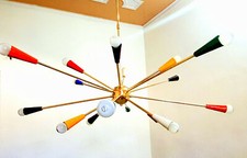 Chandelier Sputnik En Laiton Fait Main À 16 Bras Multicolores De Style Mi-Siècle