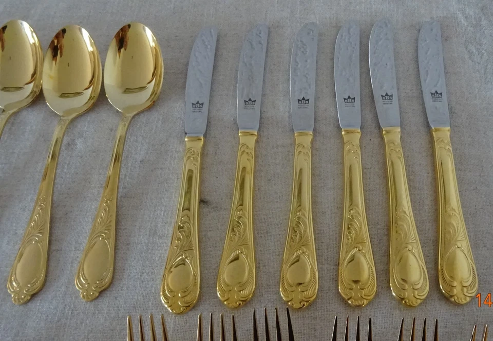 SBS Besteck Solingen 23 24 Karat hartvergoldet 6 Personen 30 Teilig K10 - Bild 4 von 4