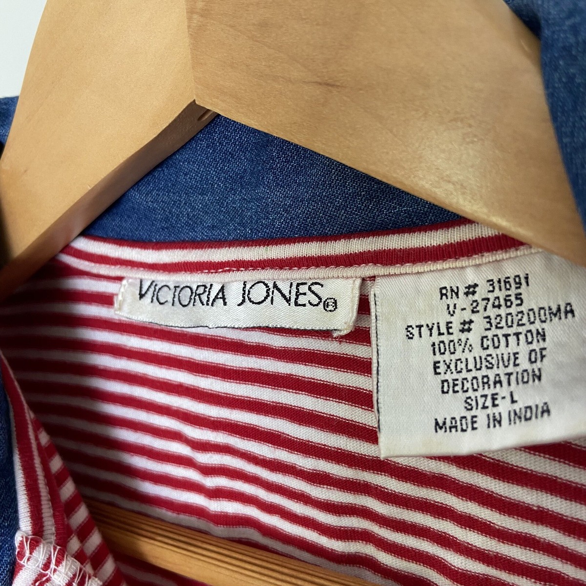 Victoria Jones VTG 90s Floral Embroidered Denim Collar Red Stripe