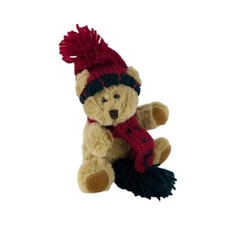 Hugfun Teddy Bear Plush Tan 6" Stuffed Animal Toy Christmas Knit Hat Scarf Vtg