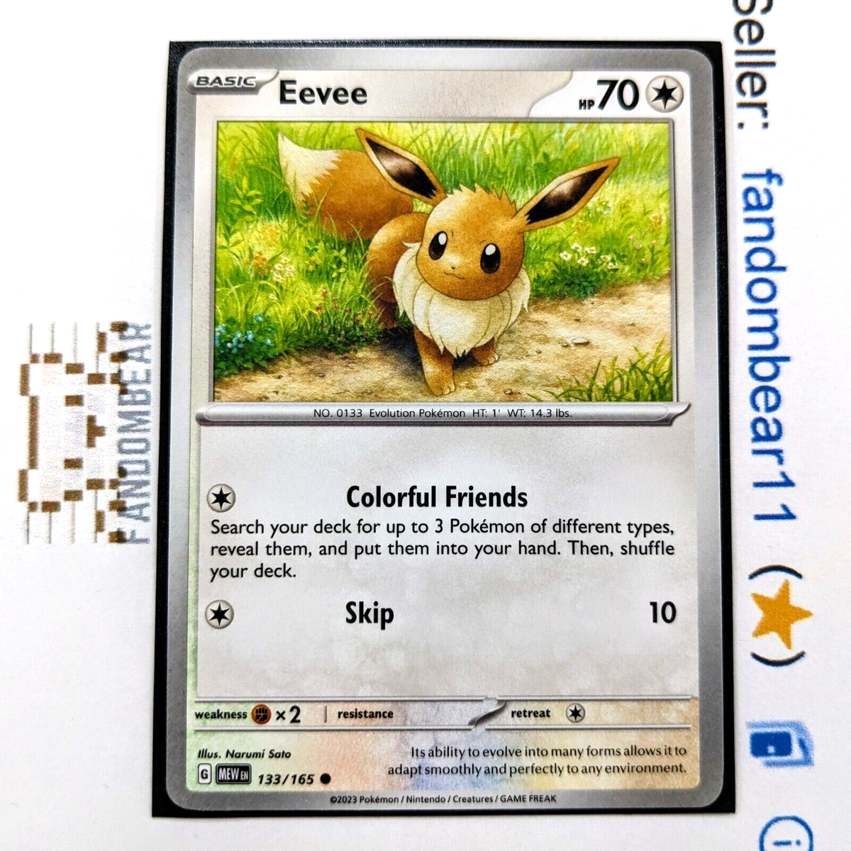 Eevee card 133/165 Scarlet & Violet 151 Pokemon 2023 Non-Holo NM