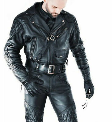New Mens Cow Leather Motorcycle Jacket Slim fit Leather Jacket Coat KC519 
