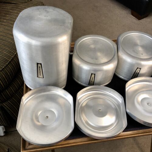 Vintage KROMEX spun Aluminum Complete Set Of 4 Stacking Canisters 1950s EX COND! - Picture 14 of 22