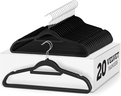 20 Kleiderbügel Samt schwarz rutschfest beflockt Hosenbinder Kleiderbügel