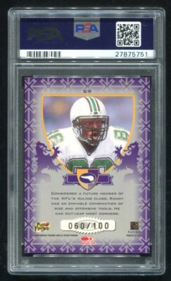 1998 Leaf Rookies & Stars Randy Moss Crusade Purple RC 60/100 PSA