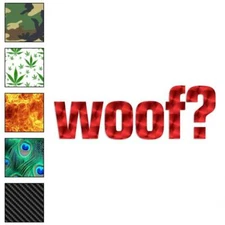Woof, Vinyl Decal Sticker, 40 Patterns & 3 Sizes, #1584