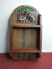 Christmas Combination Key And Shelf Holder, 15" x 7.5",  3 Hooks on Back Festive