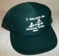 Vtg UNWORN 1990 I WALKED THE MACKINAC BRIDGE MICHIGAN MESH TRUCKER SNAPBACK HAT