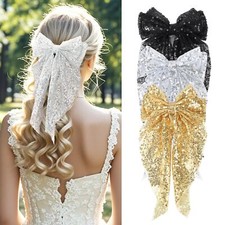 3PCS Big Bowknot Hair Clips Large Sequin Hair Bows Glitter Clips Soft Satin S...