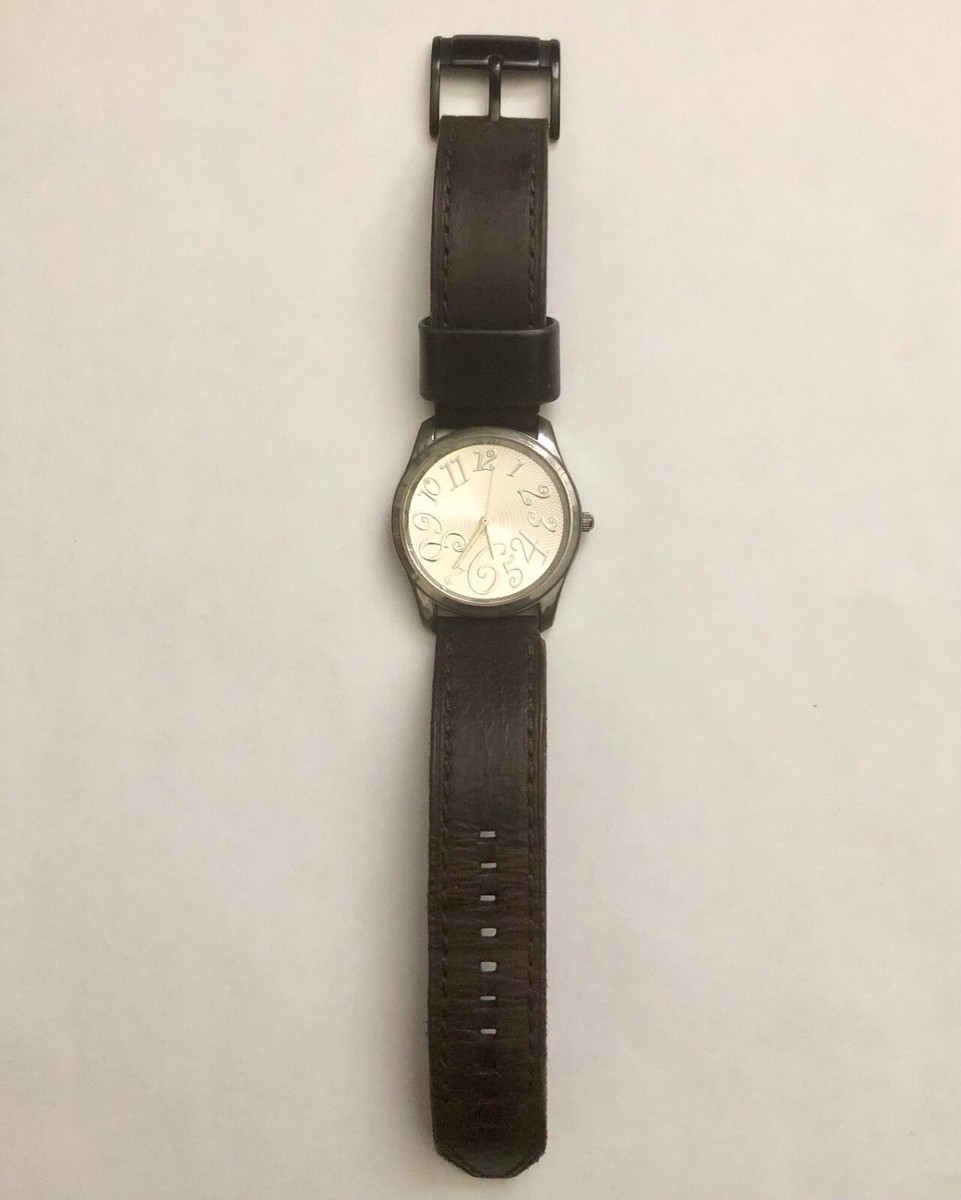 ? Oversized Silver Tone Analog Watch w/ Fossil Brown  display picture 1