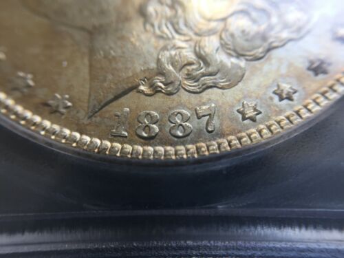 1887 Morgan Silber Dollar ICG MS64 + Schöne Münze Schöne Regenbogen Toning - Picture 9 of 12