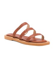 NWB FRYE Leather Faye Strappy Slide Sandals Cognac Shoes sz 10M