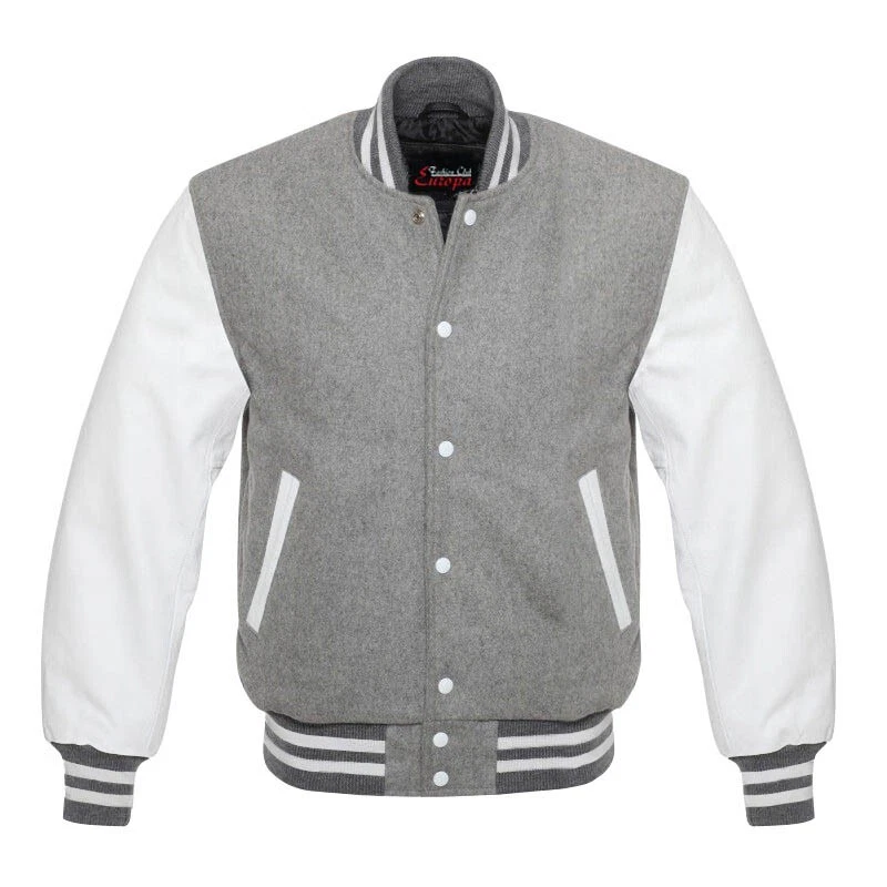Letterman Style Vasity Jacket Men Wool Snap Closure Leather Sleeves - product detail image 2