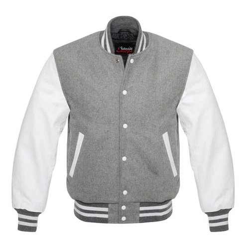 Letterman Style Vasity Jacket Men Wool Snap Closure Leather Sleeves image 2