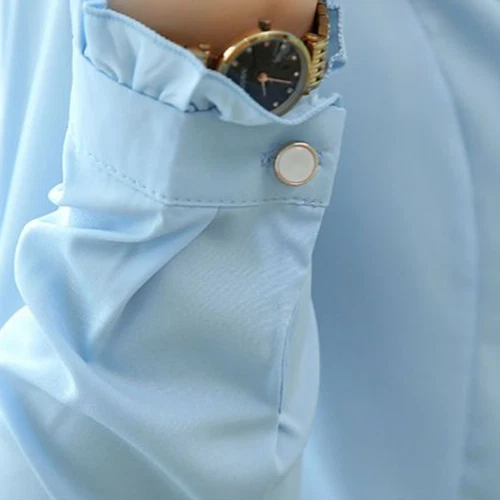 Camisa Blusa Top Oficina Dama Cuello Alto Volantes Manga Larga Calce Ajustado Formal - Imagen 16 de 23