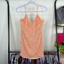 FASHION Nova Blush Pink Honey Bunny Mini Slinky Strappy Fringe Dress