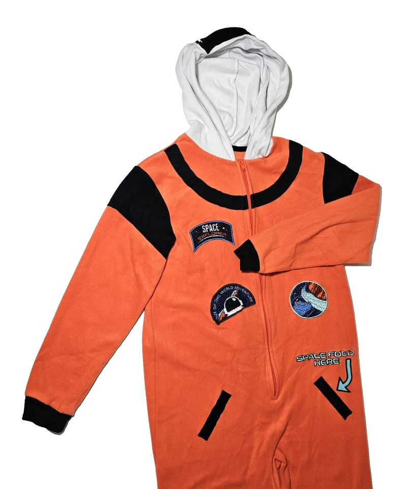 Ropa de dormir con capucha polar naranja CAT & JACK para niños Space Explorer talla L (12/14) Foto 2 de 4