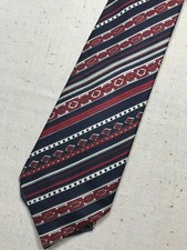 Vintage Men's Necktie Tie Skinny Striped Regimental Blue Red Stripe Art Deco