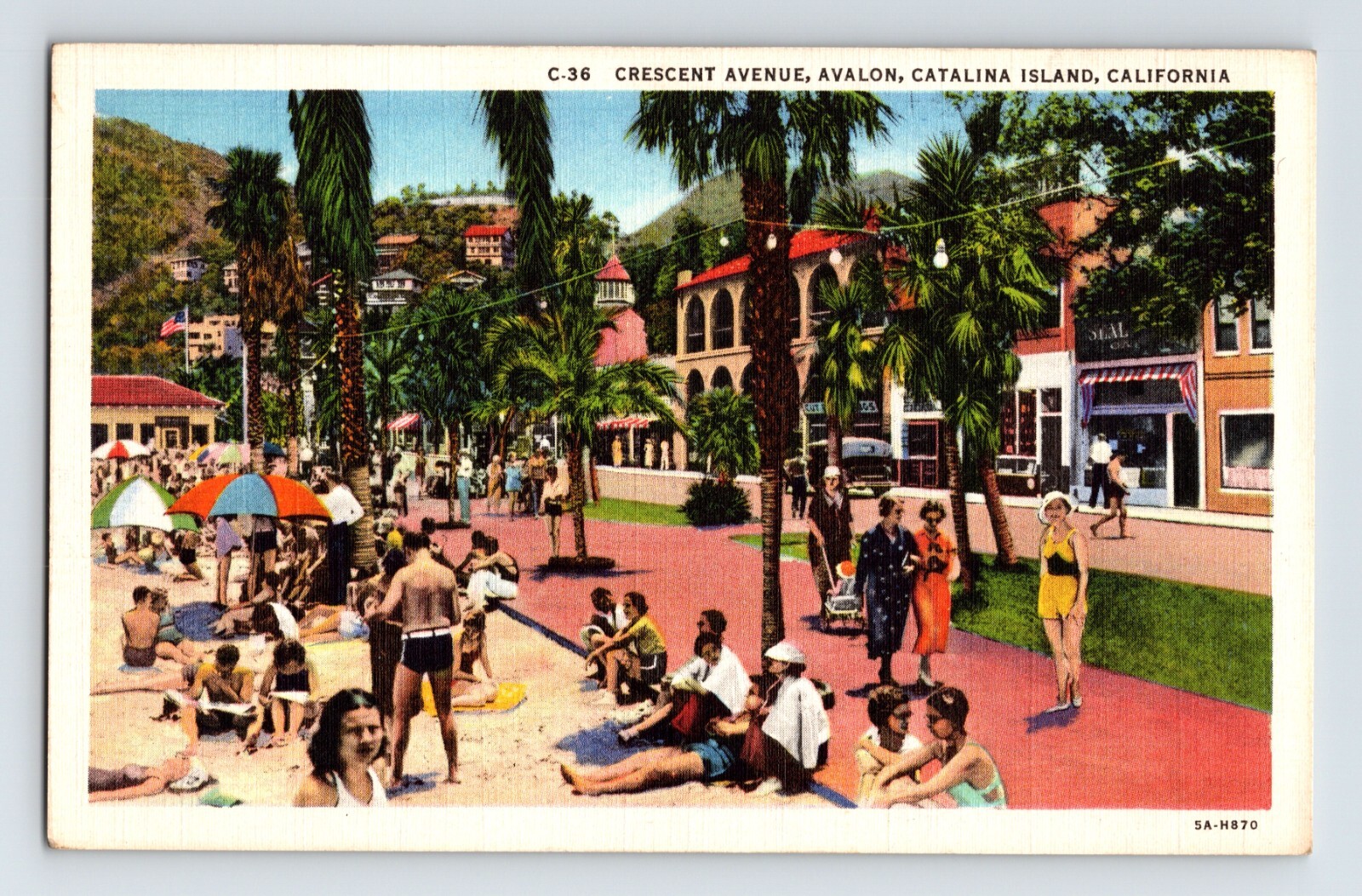 Postcard California Santa Catalina CA Crescent Avenue 1940s Unposted Linen