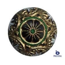 Preciosa Black Mosaic Glass Cabochons with Gold White Green 18mm cab756F