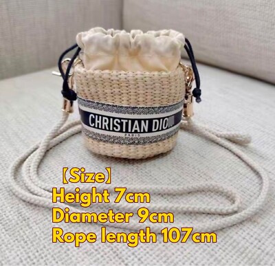 Christian Dior Straw Drawstring Pouch mini shoulder bag with box