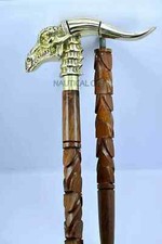 Antique Nautical Brass Golden Dragon Head Handle Walking Stick Wooden Cane Gifts
