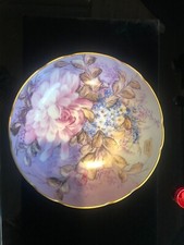 Limoges Bowl France 6.5" Scalloped Gold Rim Pink Rose Signed Hand Painted Rare