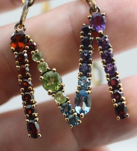 Sterling Silver 925 Vermeil multi color gemstone initial letter M Necklace chain - Picture 6 of 9