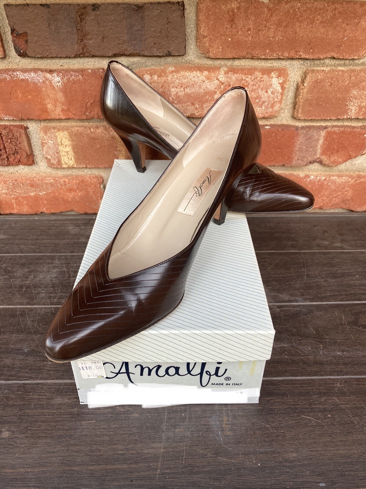 Amalfi Italy Size 9.5 AAA Brown Leather Pumps Extra Narrow Shoes eBay