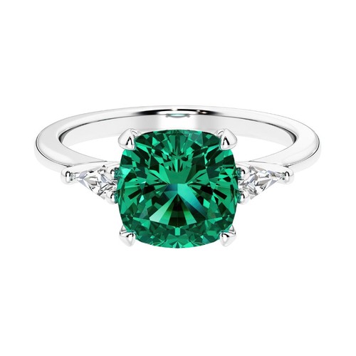 14k Gold 2 Ct Cushion Lab Grown Emerald & Kite Diamond Ring for Women - Picture 8 of 8