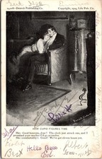 Postcard Valentine couple cuddling in dark corner How Cupid measures time