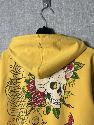 Vintage Ed Hardy Skull & Carp Koi Big Logo Y2K Style Zip Hoodie Yellow - Bild 3 von 24