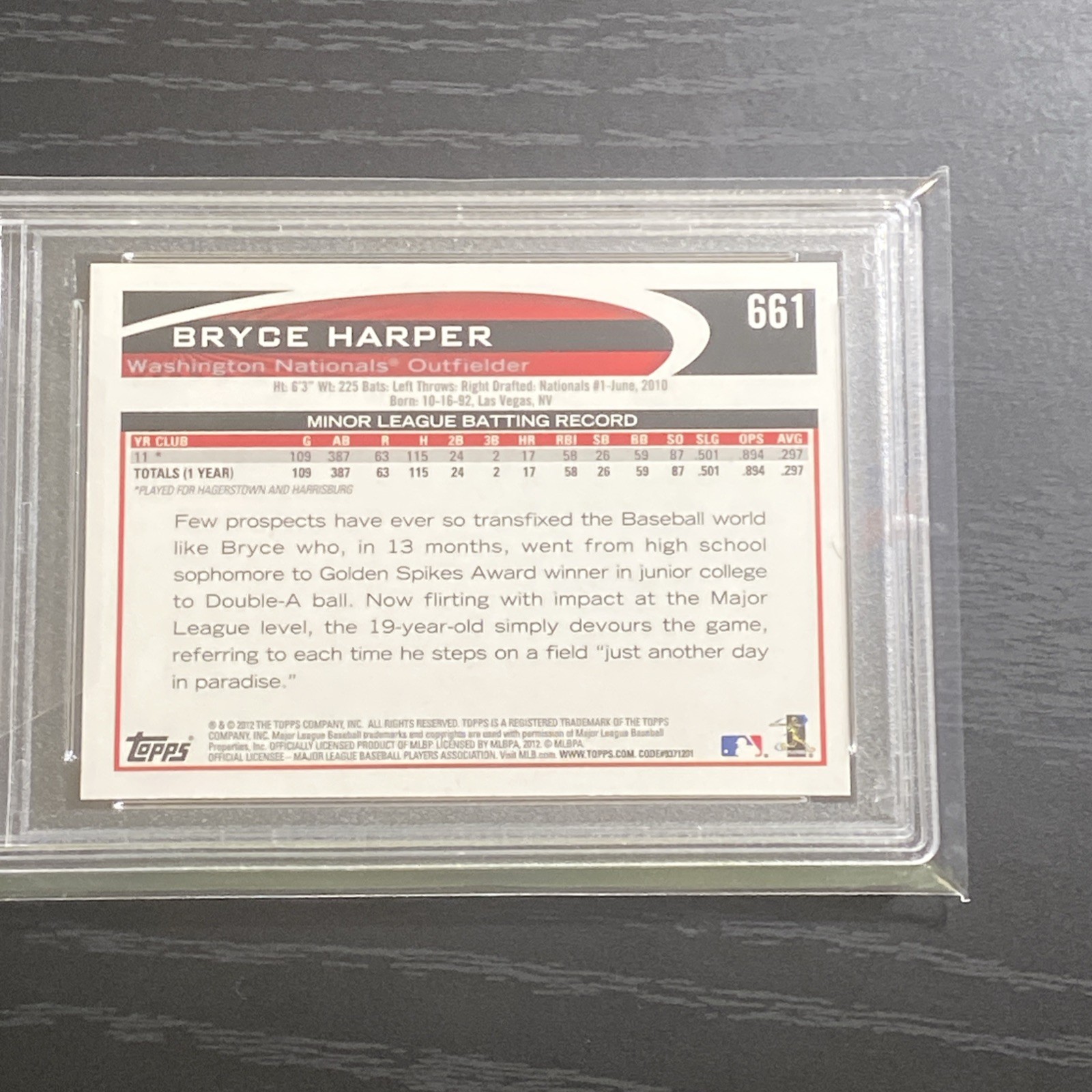 2012 Topps #661 Bryce Harper PSA 9 Rookie Mint RC Screaming Variation! view 4