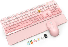 Wireless Keyboard and Mouse Combo, Magnetic Soft-Touch Wrist Rest, round Keycaps