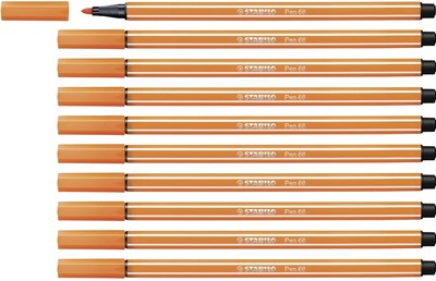 Premium Fibre-Tip Pen - STABILO Pen 68 - Pack of 10 - Pale Vermillion