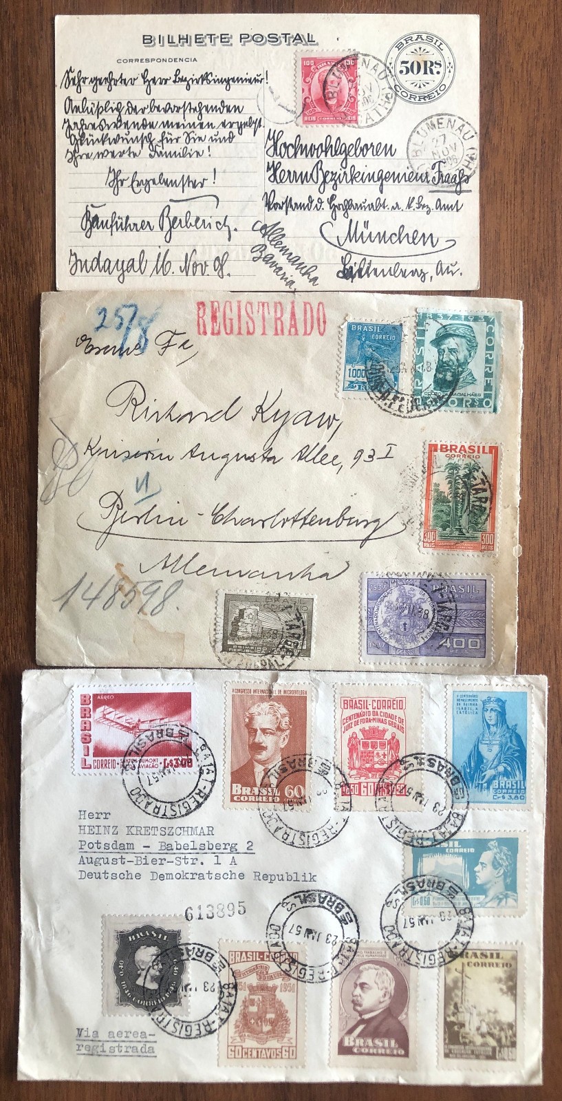 3 X BRAZIL BRASIL OLD POSTCARD COVER COLLECTION LOT TO GERMANY !!