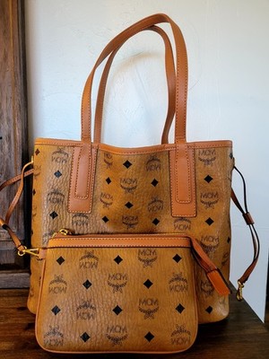MCM Reversible Liz Shopper in Visteos- Double Handles, Detachable Strap Pouch