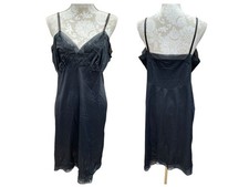 Vintage Van Raalte Black Nylon Slip Dress 1960s Suavette Lace Appliqu  Size 40