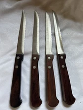 Imperial Steak Knives Set Of 4 Stainless Wood Handles USA Very Sharp 
