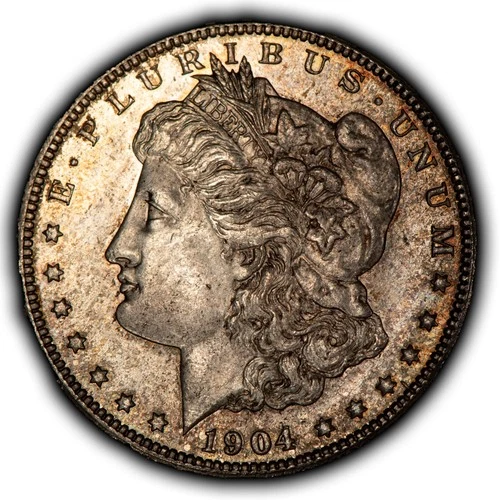 1904-O $1 Morgan Dollar Colorful Toning - Glassy Semi Proof-Like - BU - D7394