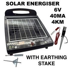 Electric Fence Solar Energiser 6V 0.25 Joules 4Km with Earthing Stake