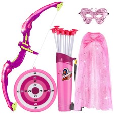 Kids Bow and Arrow Set: LED Light Up Archery Toy with Princess Cape and Headb...