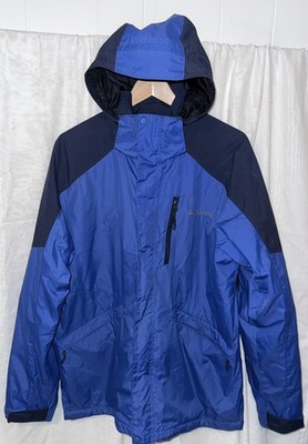 COLUMBIA Omni Tech Mens Blue/Black Size M Soft shell Full Zip Hooded Jacket 90s