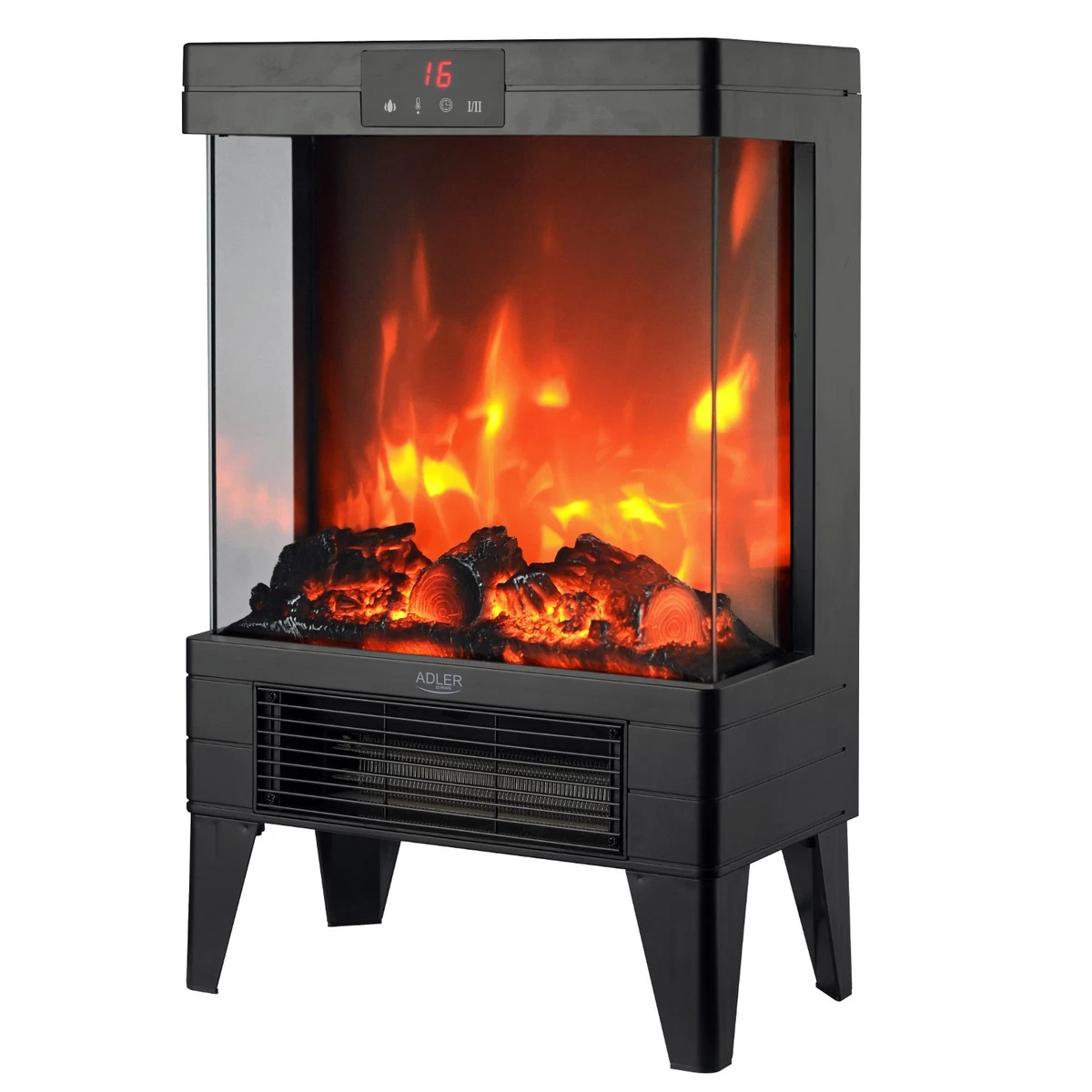 Adler AD 7755 Chimenea eléctrica LED 2000W con mando negro