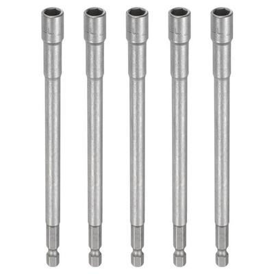 5pcs Nut Driver Drill Bit 7mm Socket 1/4'' Hex Shank 6'' Long Magnetic Setter