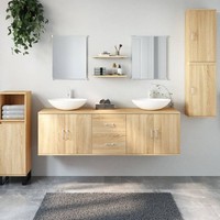 Vidaxl 7-Tlg. BadmöBel-Set Eichen-Optik Holzwerkstoff Neu