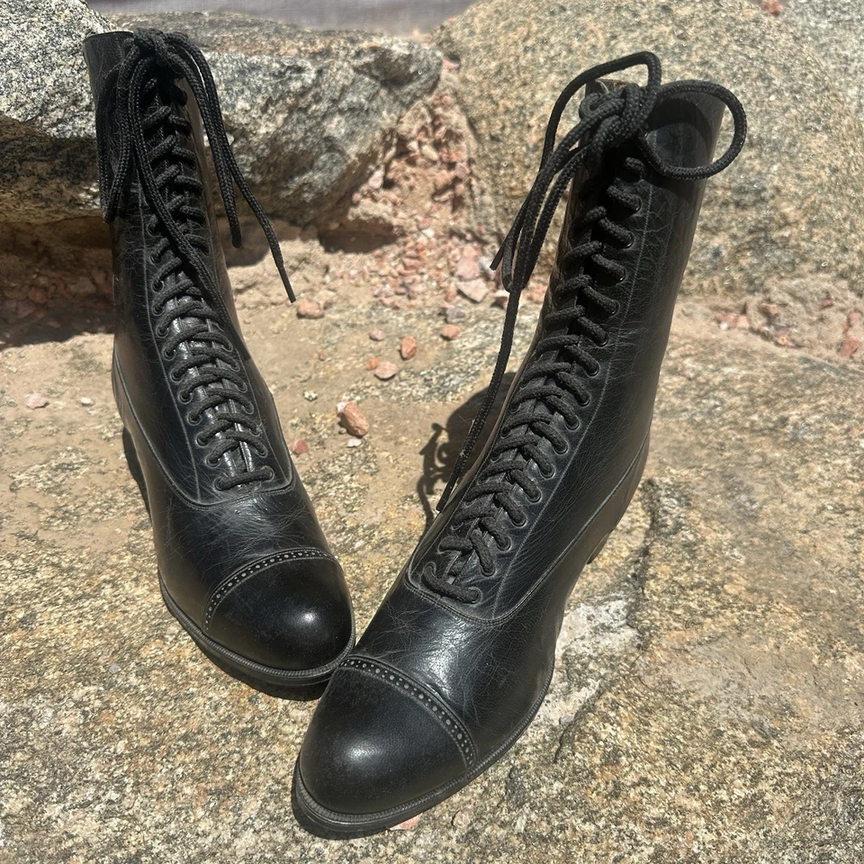 Antique 1900s The Shelby Shoes Co. Edwardian Black Leather Boots Size Small 6/7 - Image 3 of 4